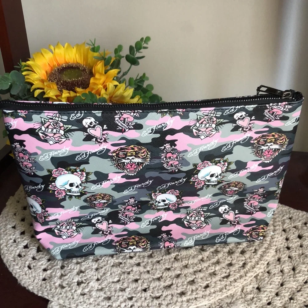 Ed Hardy Pink and Black Women's COSMETIC Case Bag
